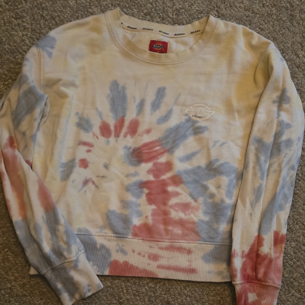 Dickies Tie-Dye Crewneck Sweatshirt in Cream, Blue & Pink
